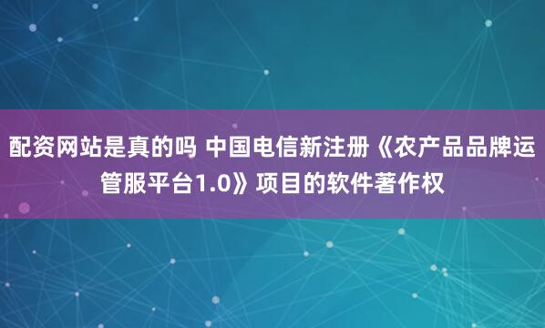 配资网站是真的吗 中国电信新注册《农产品品牌运管服平台1.0》项目的软件著作权