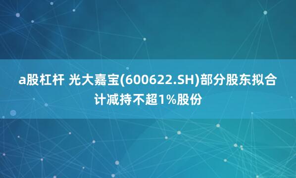 a股杠杆 光大嘉宝(600622.SH)部分股东拟合计减持不超1%股份