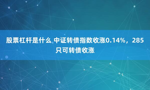 股票杠杆是什么 中证转债指数收涨0.14%，285只可转债收涨