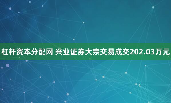 杠杆资本分配网 兴业证券大宗交易成交202.03万元